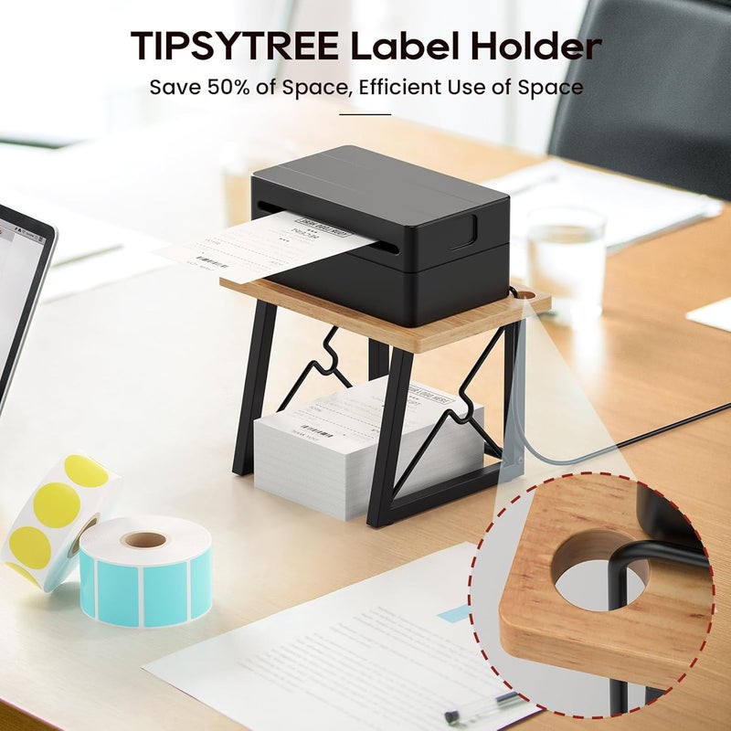 TIPSYTREE Label Holder for Rolls and Fan-fold Labels, Wooden Label Stand for Shipping Label Printer, Sticker Roll Holder Thermal Printer Accessory for Home, Office - Image 3